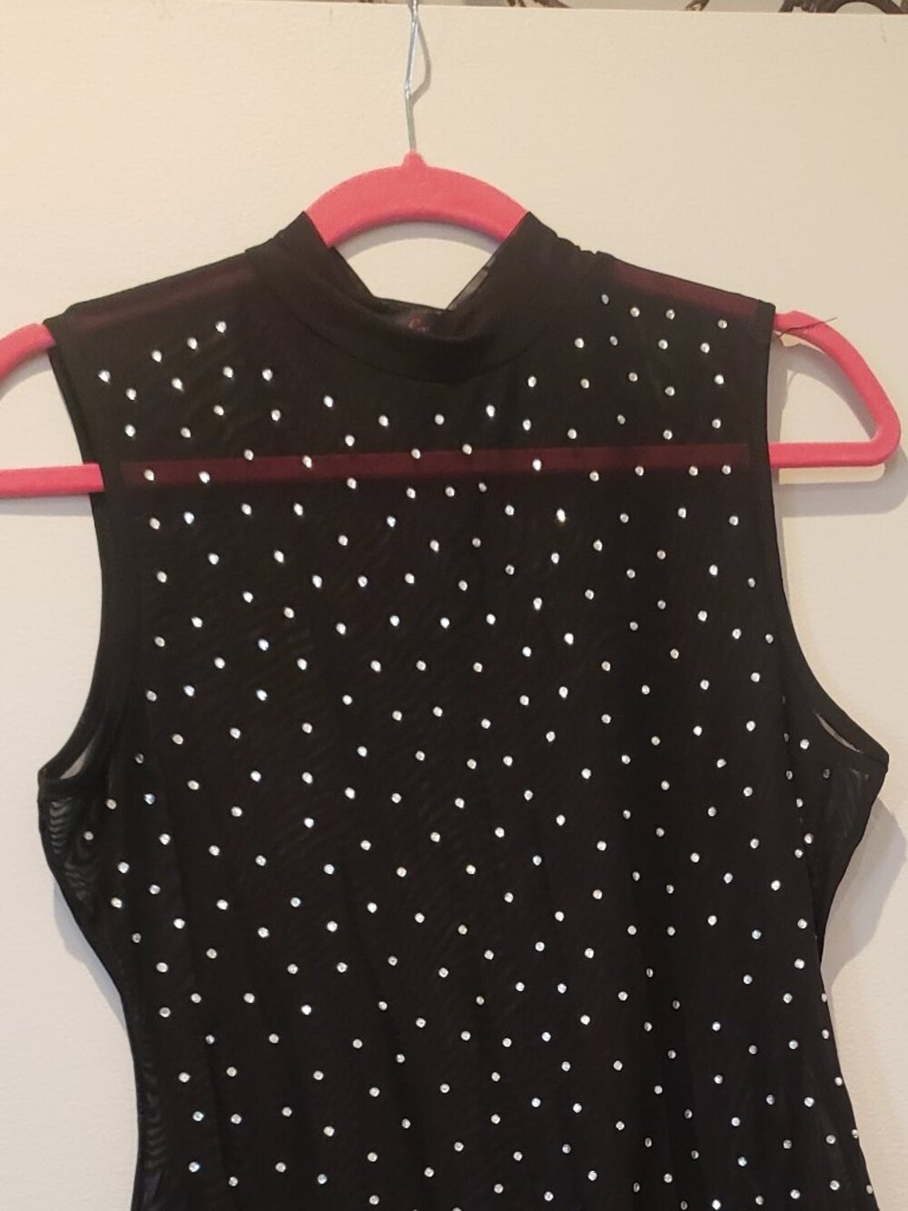 Cotton Candy Black Sleeveless Sheer Diamond Studded Body Suit